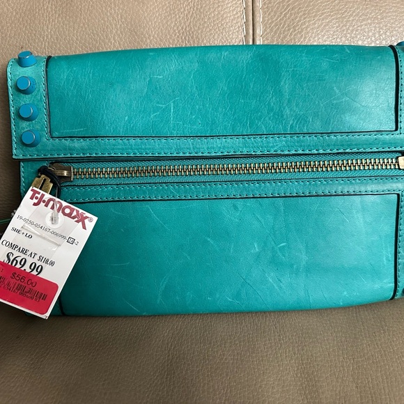 She + Lo studded teal clutch. - 100% genuine leather - Picture 2 of 5